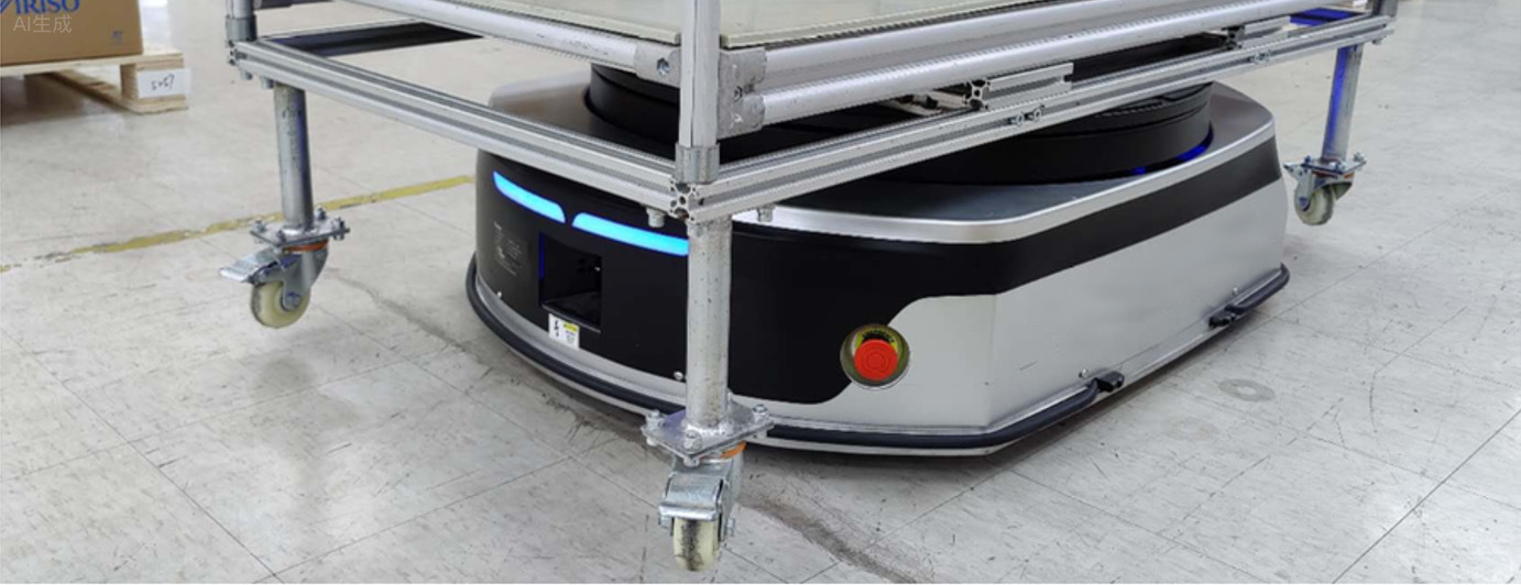 医療機器工場のビル間を走行するAGV