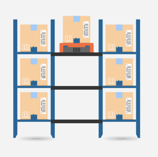 四方向シャトル車立体倉庫システムのイラスト